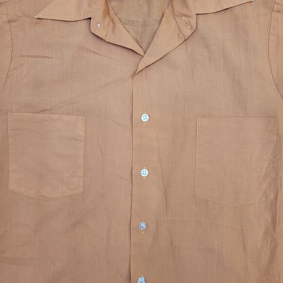 Vintage 90s MOD Button Shirt Large 22x30 Apricot Orange - Picture 9 of 11